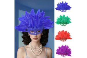 Best-selling Halloween Half-face Mask Princess Masquerade Ball Creative Feather Venice Mask Headwear Detachable Storage Mask
