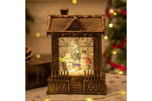 European Style New Year Wind Light Gift Christmas Decoration House with Santa Claus Snowman and Snow Music Box
