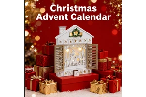 Luxury European FSC Christmas Advent Calendar White Wooden House Shutter Door LED Reindeer Scene Christmas Decoration Supplies