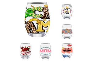 New Arrivals Mother's Day Pattern Mini Cute Luxury Reusable 12oz Stemless Glass Wine Tumbler for Mom's Gift