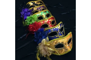 Venetian Masquerade Mask with Side Flower Mixed Color Party Ball Elegant Carnival Festival Mardi Gras Celebration Accessory