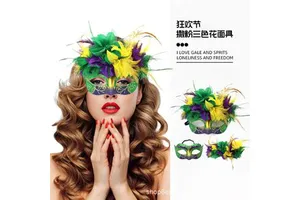Carnival Makeup Ball Mask Italian Venice Feather Lily Half Face Mask Party Eye Mask