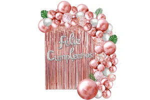 TLX Wholesale Rose Gold Happy Birthday Party Supplies Hanging Foil Balloon Garland Rose Gold Adult Party Birthday Decoration Set