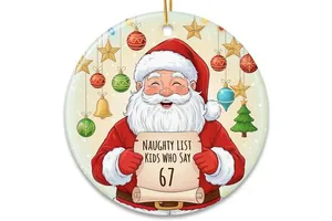 Custom Santa Claus Ceramic Christmas Ornament Personalized Round Sublimation Ceramic Hanging Ornament Factory Wholesale