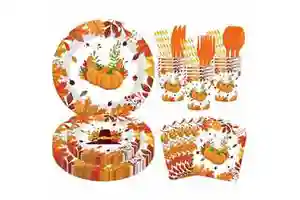 Thanksgiving Party Supplies Pumpkin Maple Leaf Tableware Dinnerware Disposable Paper Plates Cups Napkins