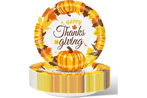 Thanksgiving Disposable Plates Fall Pumpkins Paper Plates Autumn Round Tableware Harvest Thanksgiving Party Supplies