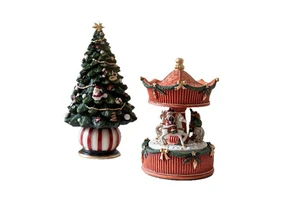 New Product Export Resin Santa Claus Train Christmas Tree Carousel Music Box Gift Resin Crafts