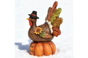 Autumn Thanksgiving Turkey Resin Sculpture, Give Thanks Turkey Figurine for Tabletop Decor