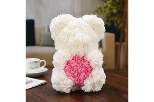 Every Love Golden Supplier Valentines Rose Bear with Gift Box Artificial Foam 25cm Teddy Bear Roses for Girlfriend/mom/classmate