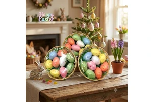Easter Decoration Colorful Mini Foam Easter Eggs Artificial Speckled Eggs in Basket for Spring Festival Decoration Gifts