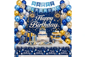 Custom Birthday Decorations Set, Happy Birthday Backdrop Banner,Balloon Arch Garland Kit, Tablecloth for Birthday Party Supplies