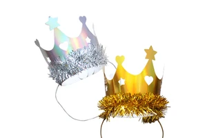 Metallic Foil Birthday Crowns with Tinsel Trim Gold Silver Crowns for Kids Adults Birthday Parties Anniversaries
