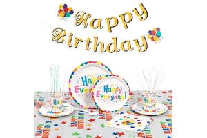 Colorful Happy Birthday Party Tableware Supplies Birthday Party Plates Napkins Easter Decoration Kids Birthday Party Decorations