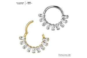 -TT- ASTM F136 Titanium Nine-Link Square Zircon Closed-Loop Ring Unisex Body Jewelry Wedding Nose Ring Body Piercing Jewelry