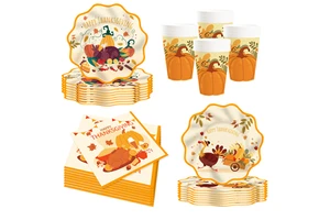 Thanksgiving Party Tableware Set Disposable Pumpkin Paper Plate Turket Theme Table Decorations & Supplies