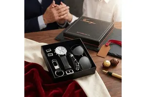 Custom Logo High Quality Quartz Watch Jewelry Gift Set Watch Sunglasses Cufflinks Keychain Bracelet for Christmas Gift