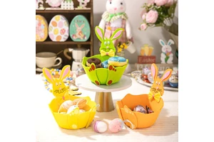 Cross-Border Cute Felt Easter Rabbit Storage Basket with Bunny Ears Candy Basket for Party Decorations New Easter Cartoon Design