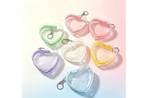 Hot Sale Macaron Color Clear PVC Heart Shaped Keychain Pouch Portable Mini Zipper Fashion Trend Circular Pattern Business Gift