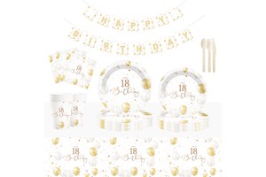 DAMAI 18th Birthday Party Cartoon Paper Tableware Set for Girls 100+ Pieces Eco-Friendly Serve 8