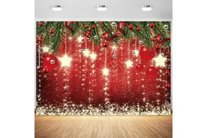 Christmas Backdrops Red Ball Theme Background Shining Stars Background New Year Backdrop for Christmas Party Decoration Banner