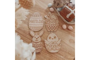 Delarchi Set of 4 Wooden Graduation Bunny Eggs 9-12cm Creative Craft Toys for Children Vietnam Origin