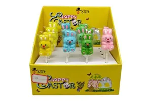 Wholesale New Products Halal Easter Egg Candy Cartoon Fruit Hard Candy Lollipop Small Rabbit Shaped Easter Party Lollipop