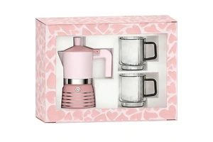 Valentine's Day Moka Pot Set Pink Stovetop Espresso Maker With Glass Mugs Romantic Coffee Gift For Him Her