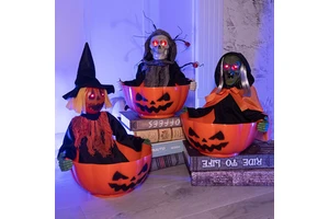 Halloween Witch Pumpkin Man Creative Gift Ornament Electric Induction Candy Bowl Bar Doorway Decoration Prop Glowing Skeleton