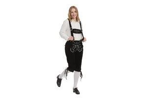 Women Black Embroidered Knee-Length Bavarian Suspender Pants Polyester Octoberfest Themed Durable Fabric Factory Supply BSCI CPC