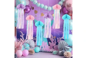 Pastel Honeycomb Paper Jellyfish Hanging Decorations for Mermaid Under the Sea Birthday Baby Shower Party Decor