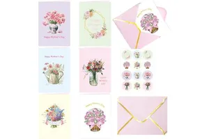 Mother's Day Greeting Cards Set with Envelopes Stickers Pink Floral Happy Mom's Day Invitations Mom Gift for Variety Store
