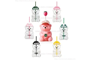 New Arrival 2026 Pink Strawberry Teddy Bear Cup Coffee Mug For Gift 20OZ Teddy Bear Glass Cold Cups With Lids And Straws