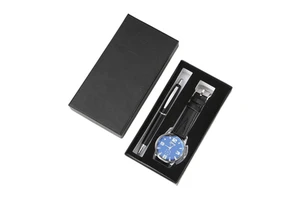 Father's Day Promotional Gifts 2025 Custom Logo Black Silk Screen Printed 3-Piece Men's Quartz Watch Pen Luxury Gift Box Set