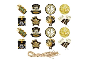 Metallic Happy New Year Paper Banners Flags String Ornaments Pendants for Christmas 2027 New Year Eve House Mall Pub Party Decor