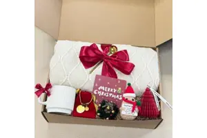 Holiday Winter Cozy Christmas Wine Red Color Warm Positive Care Package Mug Candle Decor Gift Set for Xmas Gift Ideas Friend