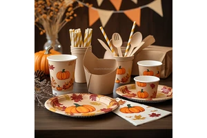 Thanksgiving Day Disposable Tableware Set Paper Plates and Cups for Thanksgiving Day Event Decorations