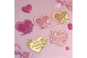 NEW Acrylic Disc Gifts Heart Shape with Rose Butterfly Decoration Valentine's Day Cup Cake Topper