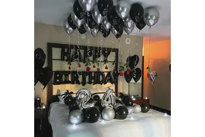 Black Silver Round Latex Balloon Set Happy Birthday Letter for Birthday Party Decoration Adult