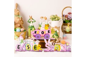 2026 Easter Bunny Easter Decorations Purple Wooden Craft Letter Ornaments Rabbit Crafts Kids Toys Home Decoration Easter Gift