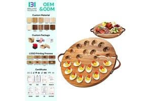 BH Eggs Dish Serving Tray 24 Holes Round Deviled Egg Tray Container Bamboo Wood Deviled Egg Platter With Handles For Easter