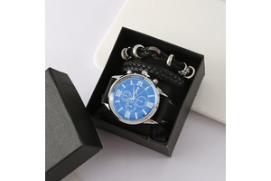 Business Gift Set-Eco-Friendly Metal Watch-Embossed Design-Fashion Father's Day Gift with Bracelet Box