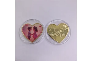 2026 Spot Wholesale Valentine's Day Items Metal Craft Heart Gold Coins to Valentine's Day Couple Gift