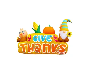 8Ft Thanksgiving Inflatable Banner with Turkey and Gnome Decorations Build-in LEDs Blow up for Yard Lawn Garden Home Party