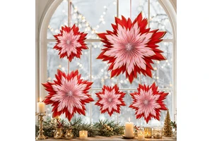 Luxury Foldable Paper Star Ornament Pink Red Hanging Snowflake Decoration for Christmas Window Party Wedding Decor