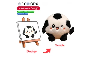 Custom Kawaii Soccer Ball Plush Toy Winking Face Soft Stuffed Football Cute Cartoon Sports Doll Kids Birthday Gift OEM Wholesale