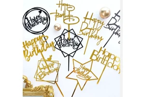 Happy Birthday Acrylic Party Cake Topper Mirror Gold Cake Topper Children's Birthday Cake Decoration Supplies