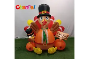 Thanksgiving Inflatable Turkey with Pumpkin and LED Lights Blow up Outdoor Garden Decoration for Festival