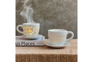 Valentines Day Gift Ceramic Tealight Wax Warmer Cup Shape Hollow Out Love Heart Design Essential Oil Burner For Home Decor