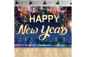 New 2026 New Year Background Hand Painted Polyester Cloth Countdown Festival Decoration Party Banner Hanging Flag