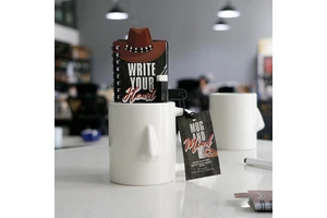 BespritGift Wholesale Personalized DIY Nose Mug Gift Set Stoneware Coffee Cup & Pen Kit Mens Gift Set for Birthday Fathers Day